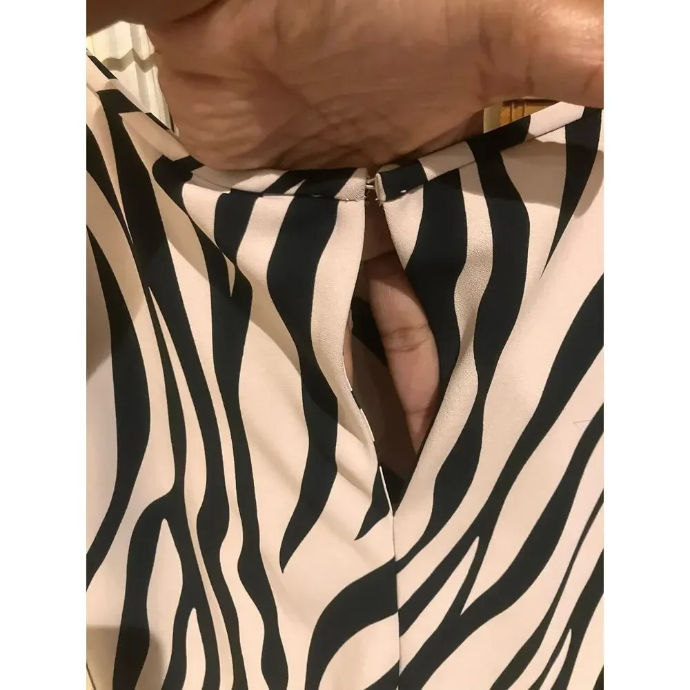 Ann Taylor Women 6 Zebra Print Dress Knee Length Short Sleeve Black‎ Lightweight